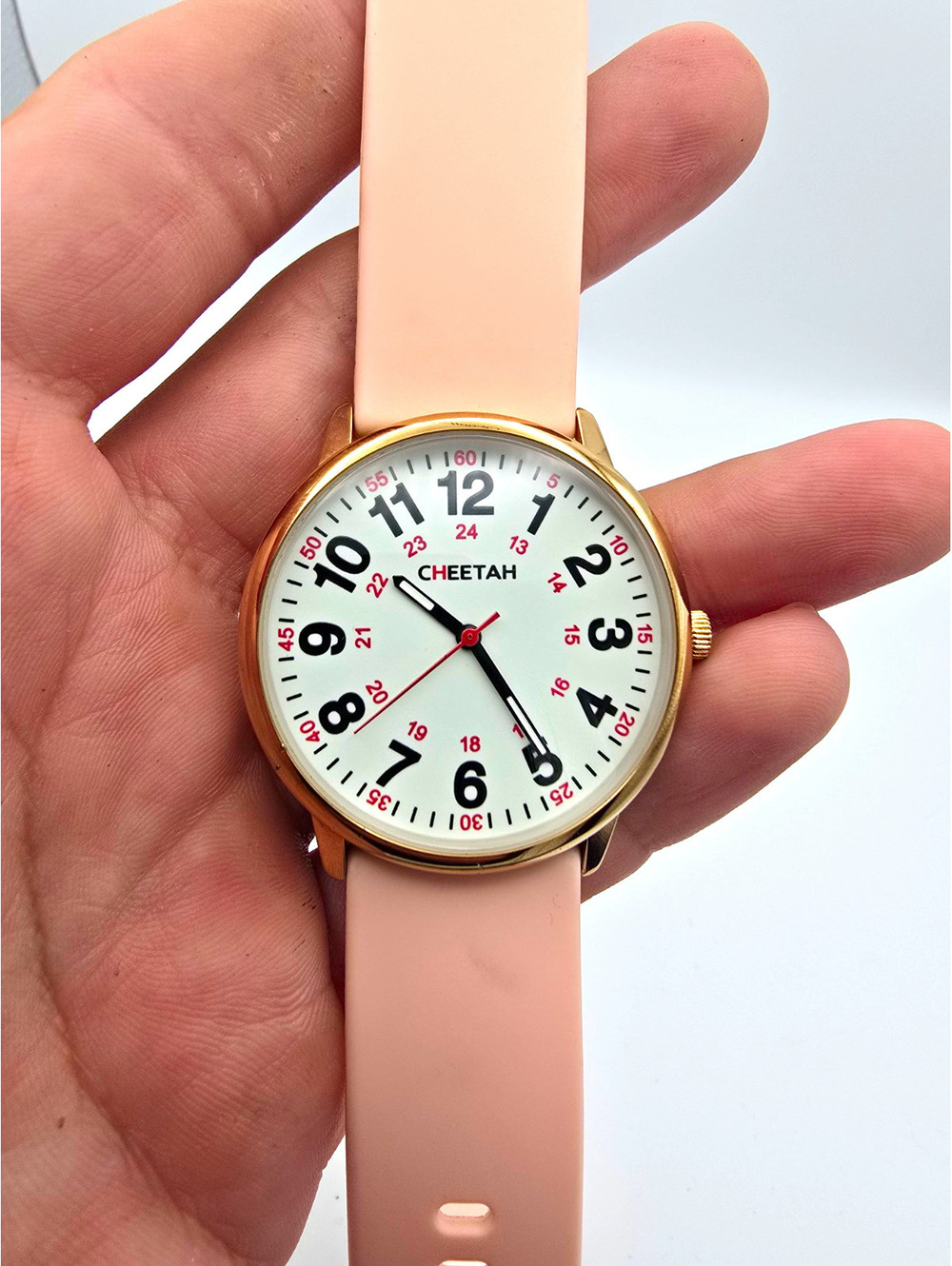 CHEETAH Quartz Analog Watch Gold Tone SS Case White Dial Pink Silicone Strap 30m